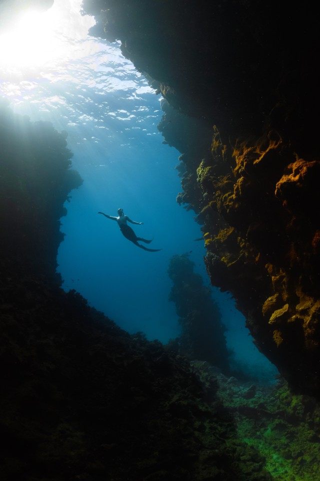 دانلود عکس یک غواص در غار دریا با کیفیت عالی